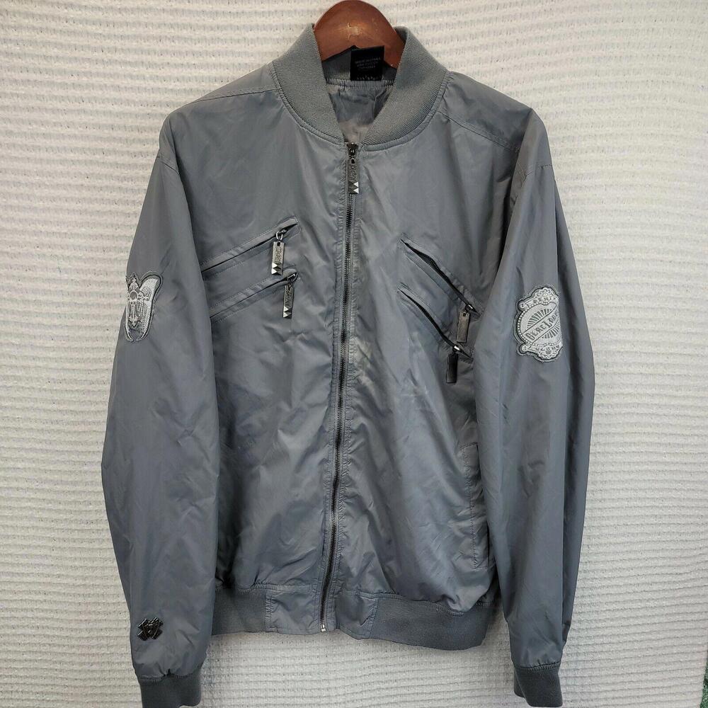 Black Label Live Forever Jacket Men Size 2XL Gray Zip Embroidered Lightweight